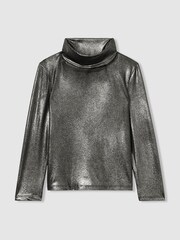 Reiss Silver Casey 13-14 yrs Metallic-Thread Roll-Neck Top - Image 1 of 4