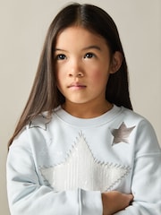 Reiss Blue Stella 4-9 yrs Cotton Blend Sequin Star Logo Sweatshirt - Image 1 of 4