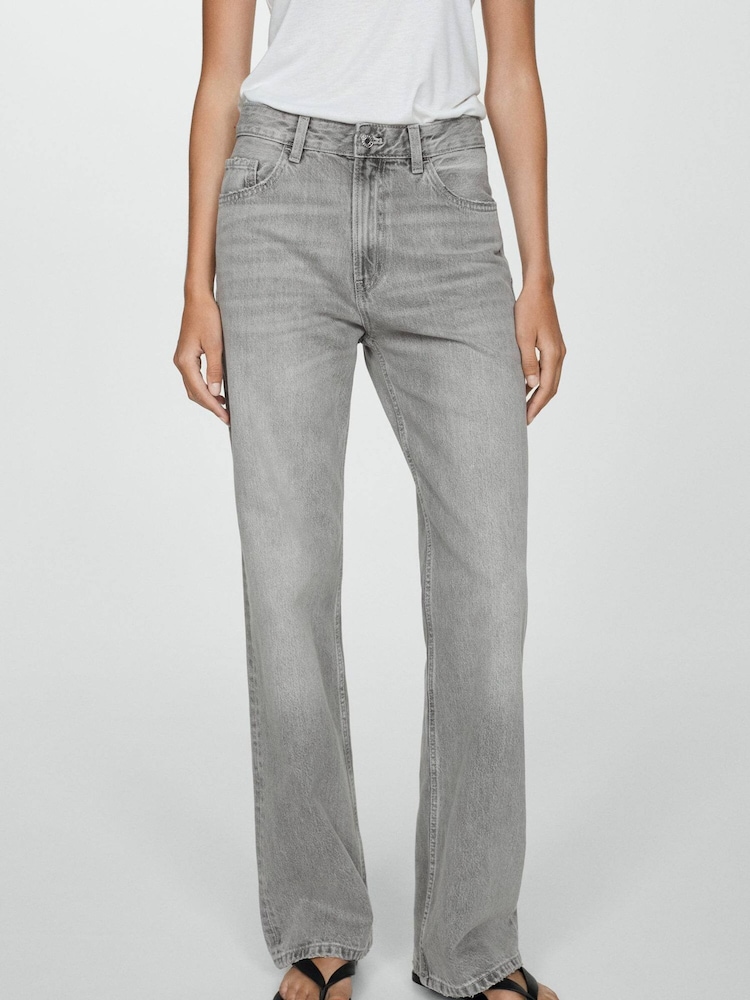 Mango Grey Miami Medium-Rise Straight Fit 100% Cotton Jeans - Image 1 of 7