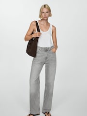 Mango Grey Miami Medium-Rise Straight Fit 100% Cotton Jeans - Image 2 of 7