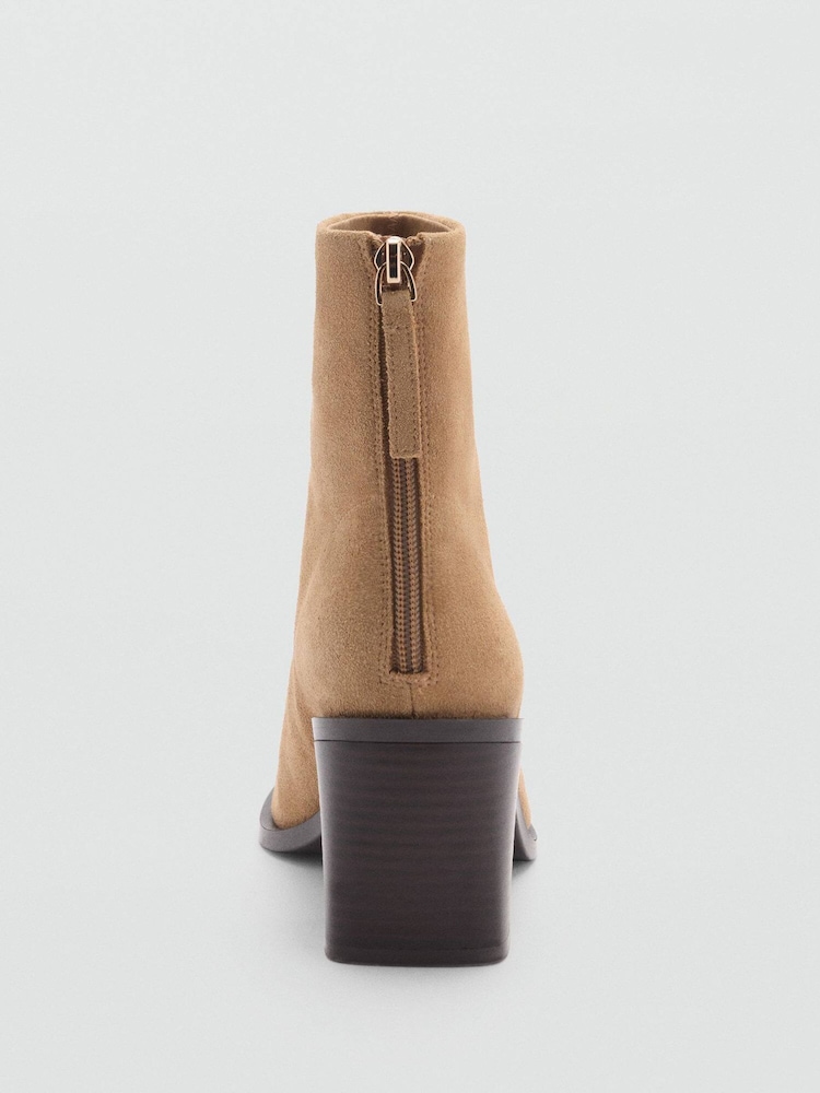 Mango Brown Heeled Leather Ankle Boots - Image 4 of 4