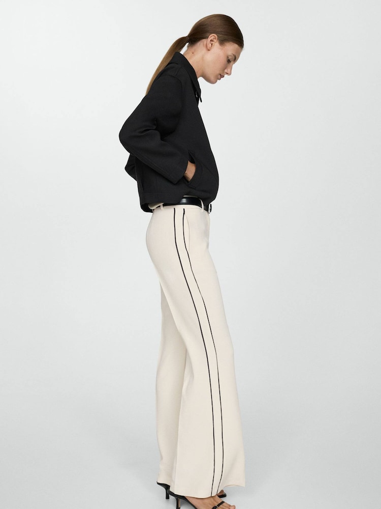 Mango Cream Wideleg Striped Trousers - Image 1 of 6 Mango Cream Wideleg Striped Trousers - Image 1 of 6