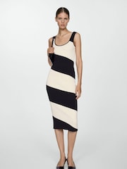 Mango Black Striped Knitted Midi Dress - Image 1 of 6