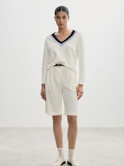Mango Cream Piped Collar Knitted Jumper - Image 1 of 6