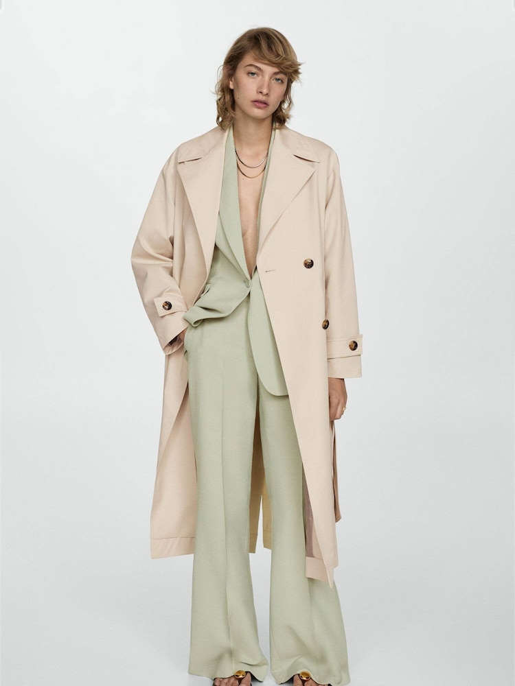 Mango Brown Double-Breasted Trench Coat - Image 1 of 7