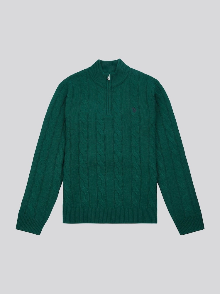 U.S. Polo Assn Green U.S. Polo Assn. Mens Cable Knit Funnel Neck Sweater - Image 5 of 7