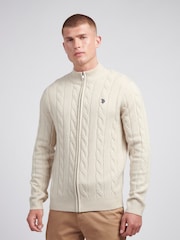 U.S. Polo Assn. Natural Mens Cable Knit Quarter Zip Funnel Neck Sweater - Image 1 of 7