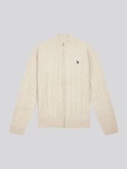 U.S. Polo Assn. Natural Mens Cable Knit Quarter Zip Funnel Neck Sweater - Image 5 of 7