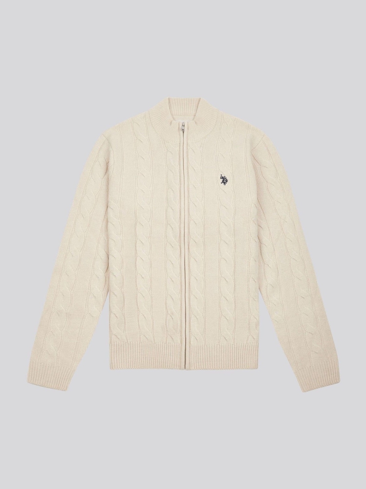 U.S. Polo Assn. Natural Mens Cable Knit Quarter Zip Funnel Neck Sweater - Image 5 of 7