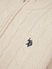 U.S. Polo Assn. Natural Mens Cable Knit Quarter Zip Funnel Neck Sweater - Image 7 of 7