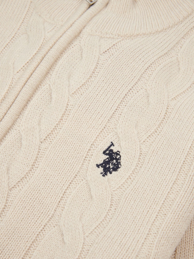 U.S. Polo Assn. Natural Mens Cable Knit Quarter Zip Funnel Neck Sweater - Image 7 of 7
