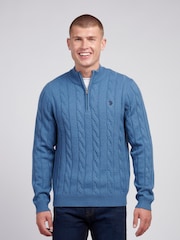 U.S. Polo Assn Aqua Blue U.S. Polo Assn. Mens Cable Knit Funnel Neck Sweater - Image 1 of 7