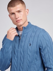 U.S. Polo Assn Aqua Blue U.S. Polo Assn. Mens Cable Knit Funnel Neck Sweater - Image 2 of 7
