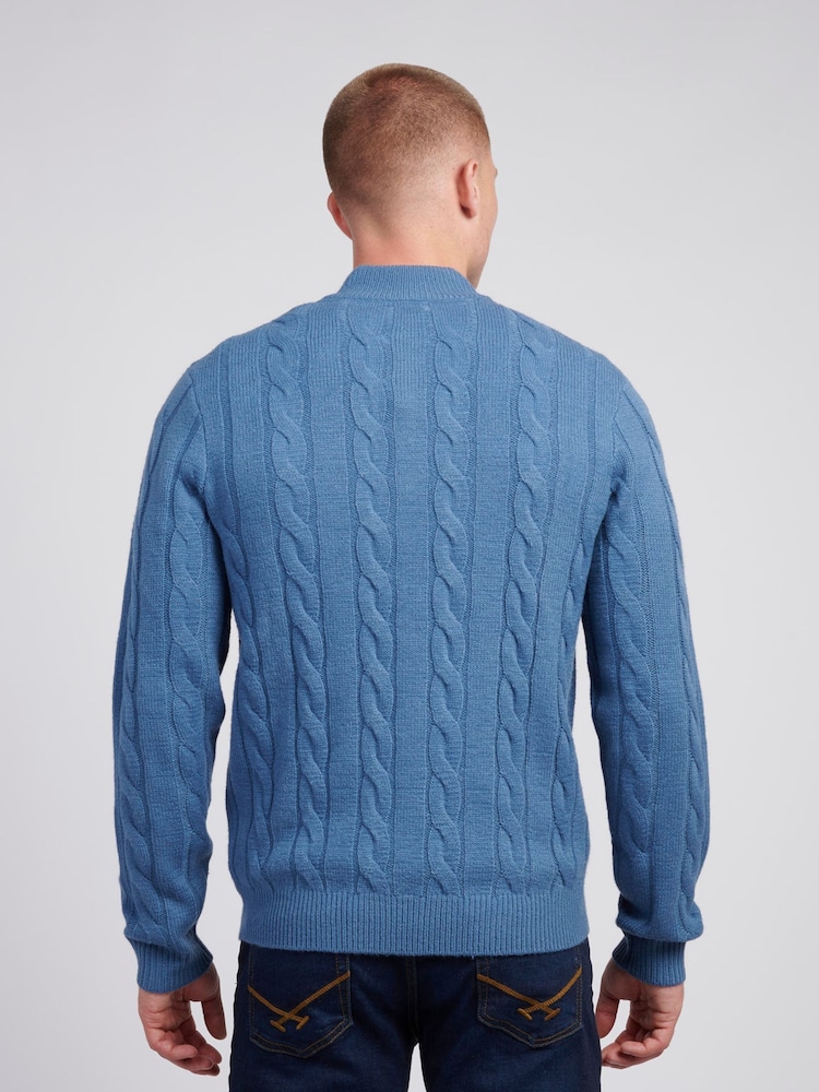 U.S. Polo Assn Aqua Blue U.S. Polo Assn. Mens Cable Knit Funnel Neck Sweater - Image 4 of 7