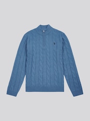 U.S. Polo Assn Aqua Blue U.S. Polo Assn. Mens Cable Knit Funnel Neck Sweater - Image 5 of 7