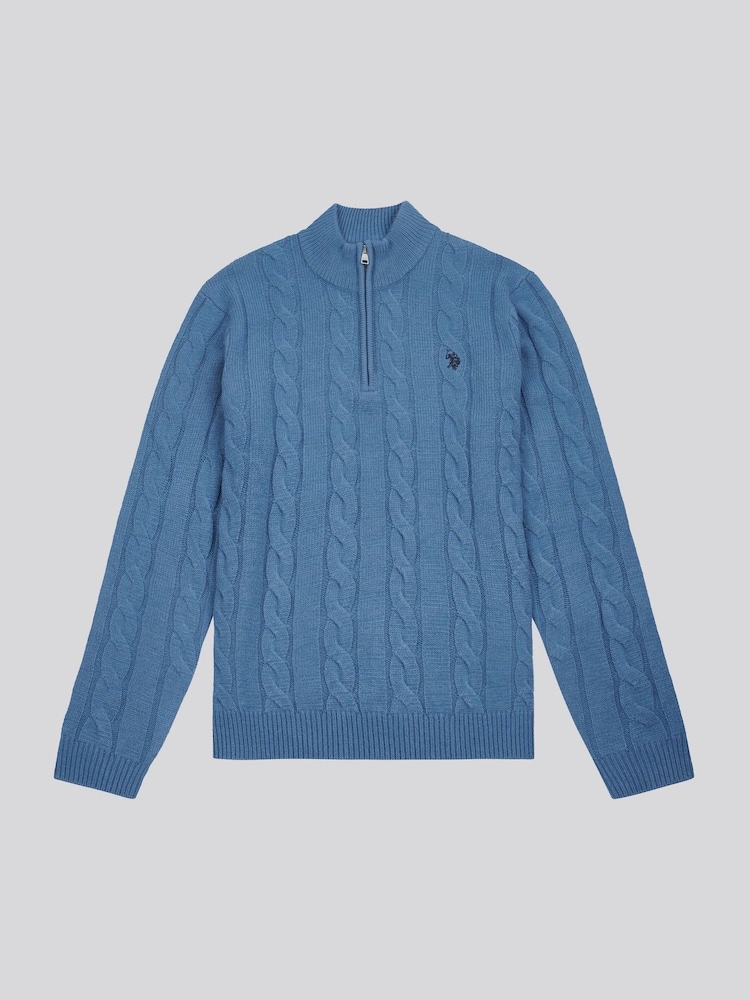 U.S. Polo Assn Aqua Blue U.S. Polo Assn. Mens Cable Knit Funnel Neck Sweater - Image 5 of 7