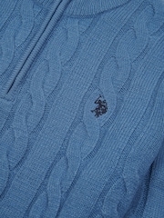 U.S. Polo Assn Aqua Blue U.S. Polo Assn. Mens Cable Knit Funnel Neck Sweater - Image 7 of 7