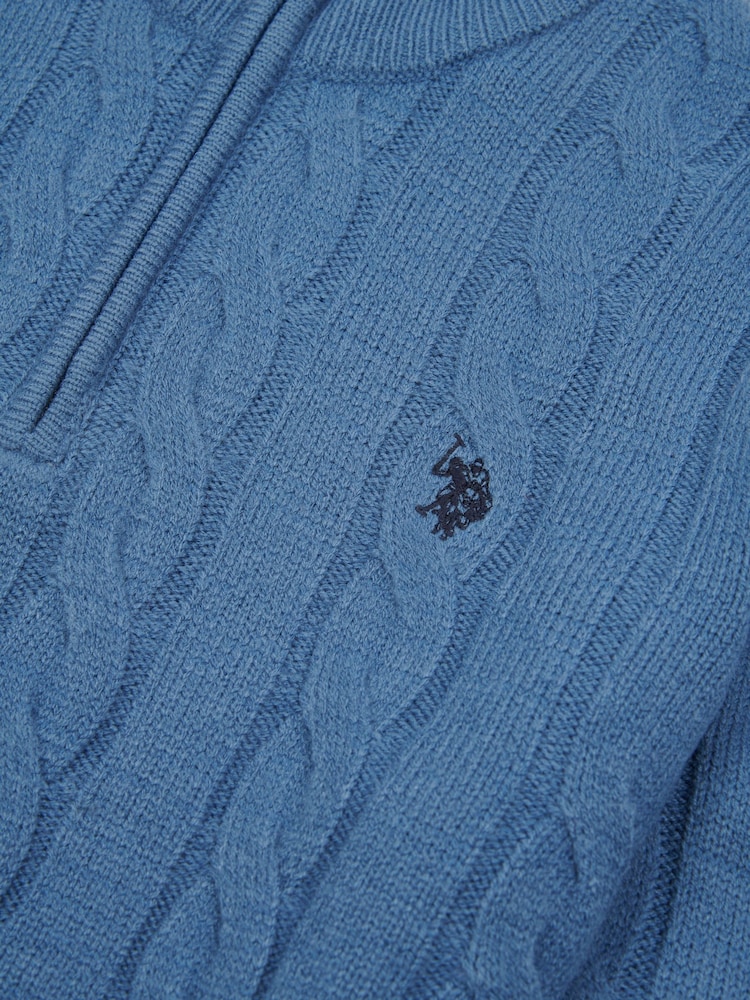 U.S. Polo Assn Aqua Blue U.S. Polo Assn. Mens Cable Knit Funnel Neck Sweater - Image 7 of 7