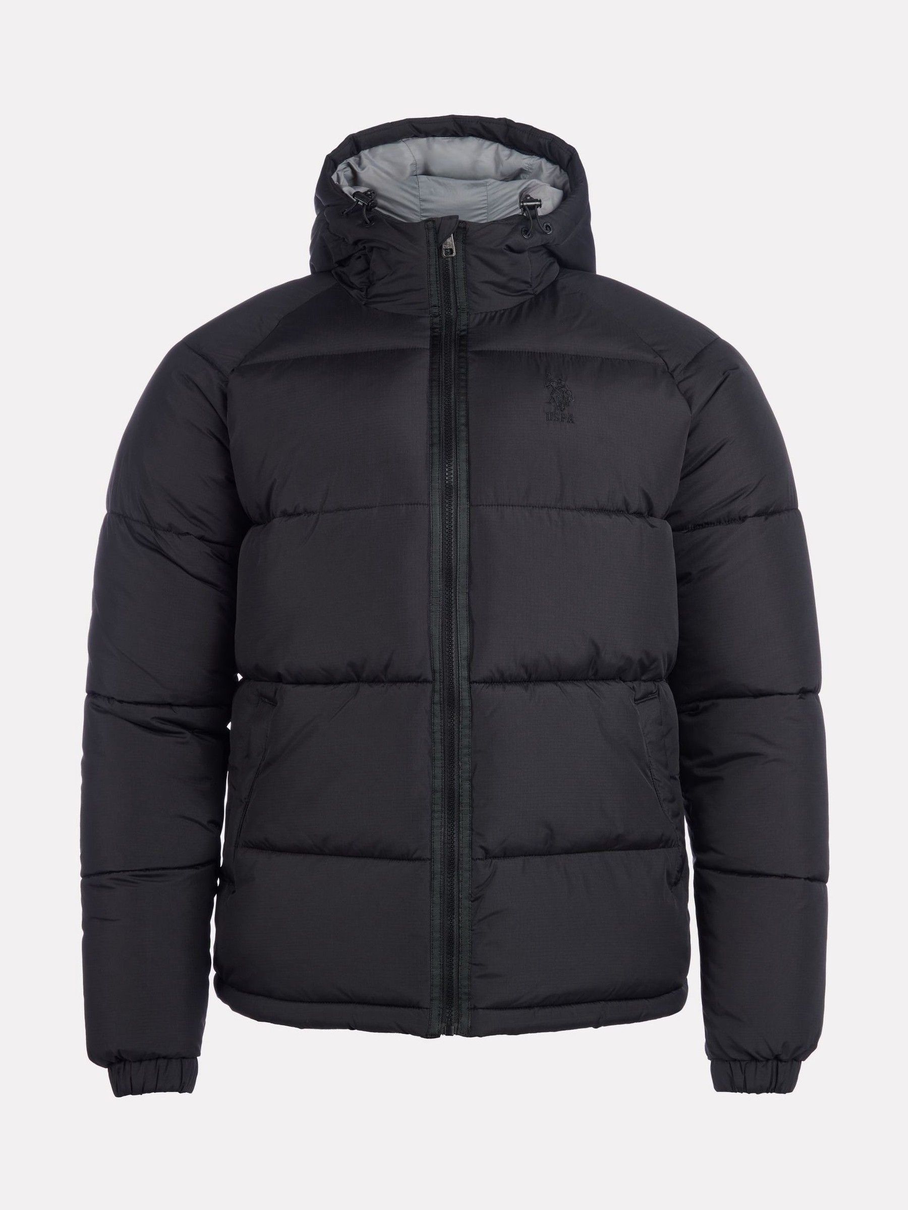 Black puffer coat with hood mens deals