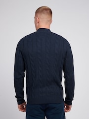 U.S. Polo Assn. Blue Mens Cable Knit Quarter Zip Funnel Neck Sweater - Image 4 of 7