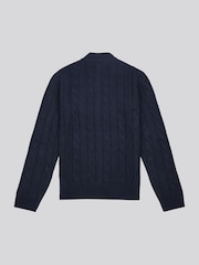 U.S. Polo Assn. Blue Mens Cable Knit Quarter Zip Funnel Neck Sweater - Image 6 of 7