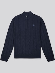 U.S. Polo Assn Blue U.S. Polo Assn. Mens Cable Knit Funnel Neck Sweater - Image 5 of 7