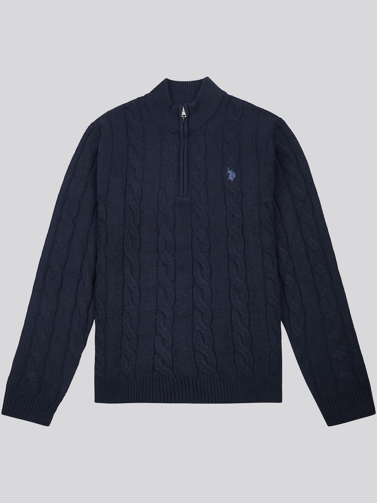 U.S. Polo Assn Blue U.S. Polo Assn. Mens Cable Knit Funnel Neck Sweater - Image 5 of 7