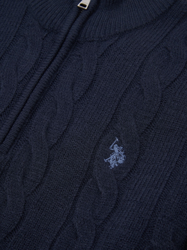U.S. Polo Assn Blue U.S. Polo Assn. Mens Cable Knit Funnel Neck Sweater - Image 7 of 7