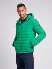 U.S. Polo Assn Green Mens Lightweight Quilt Hooded Puffer Jacket - Image 1 of 12
