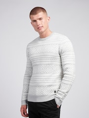 US Polo Assn. Серый свитер с круглым вырезом и узором Фер-Айл - Изображение 1 из 7