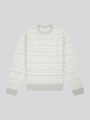 US Polo Assn. Серый свитер с круглым вырезом и узором Фер-Айл - Изображение 5 из 7
