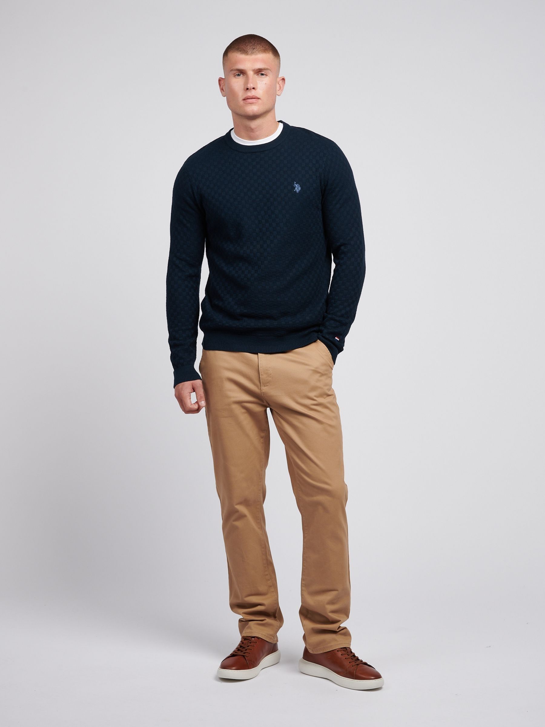 Buy U.S. Polo Assn. Mens Blue Checkerboard Knit Crew Neck