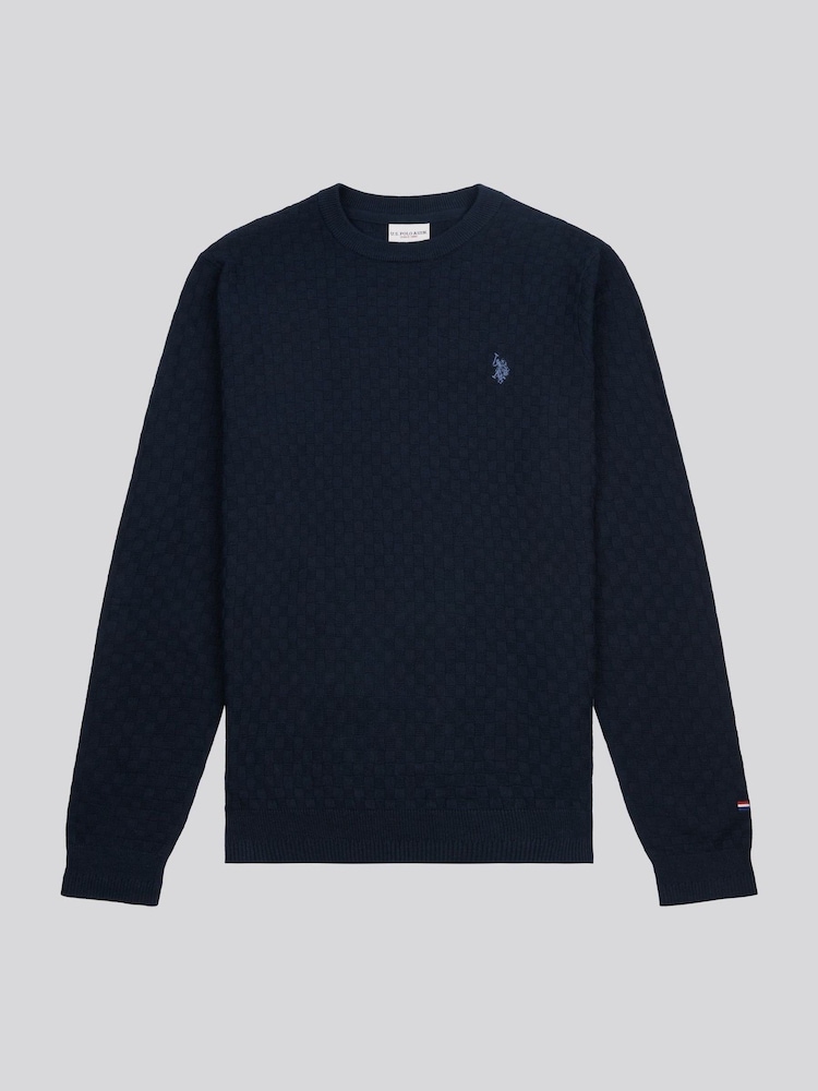 U.S. Polo Assn. Mens Blue Checkerboard Knit Crew Neck Polo Shirt - Image 1 of 4