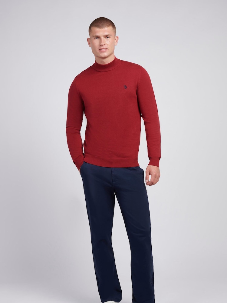 U.S. Polo Assn. Red Mens Combed 100% Cotton Turtle Neck Sweater - Image 3 of 7