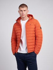 U.S. Polo Assn Brown Mens Lightweight Quilt Hooded Puffer Jacket - Image 3 of 6
