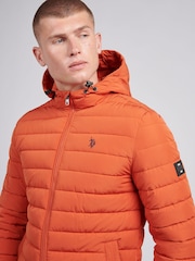 U.S. Polo Assn Brown Mens Lightweight Quilt Hooded Puffer Jacket - Image 5 of 6