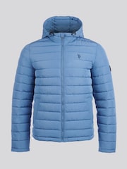 U.S. Polo Assn Blue Mens Lightweight Quilt Hooded Puffer Jacket - Image 1 of 6