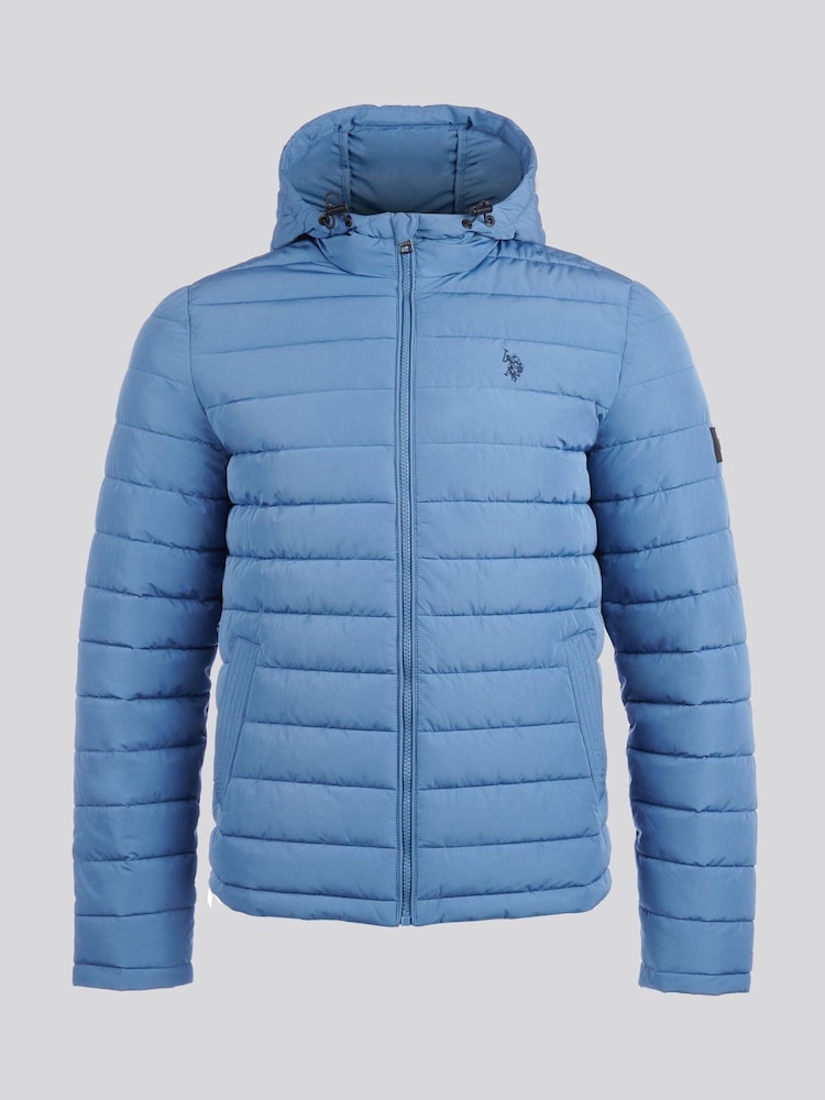 U.S. Polo Assn Blue Mens Lightweight Quilt Hooded Puffer Jacket - Image 1 of 6