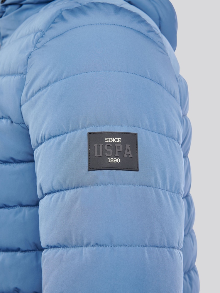 U.S. Polo Assn Blue Mens Lightweight Quilt Hooded Puffer Jacket - Image 6 of 6