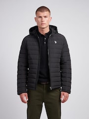 U.S. Polo Assn Black Mens Lightweight Quilt Hooded Puffer Jacket - Image 1 of 12
