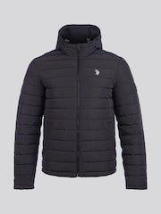 U.S. Polo Assn Black Mens Lightweight Quilt Hooded Puffer Jacket - Image 10 of 12