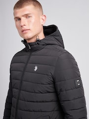 U.S. Polo Assn Black Mens Lightweight Quilt Hooded Puffer Jacket - Image 2 of 12