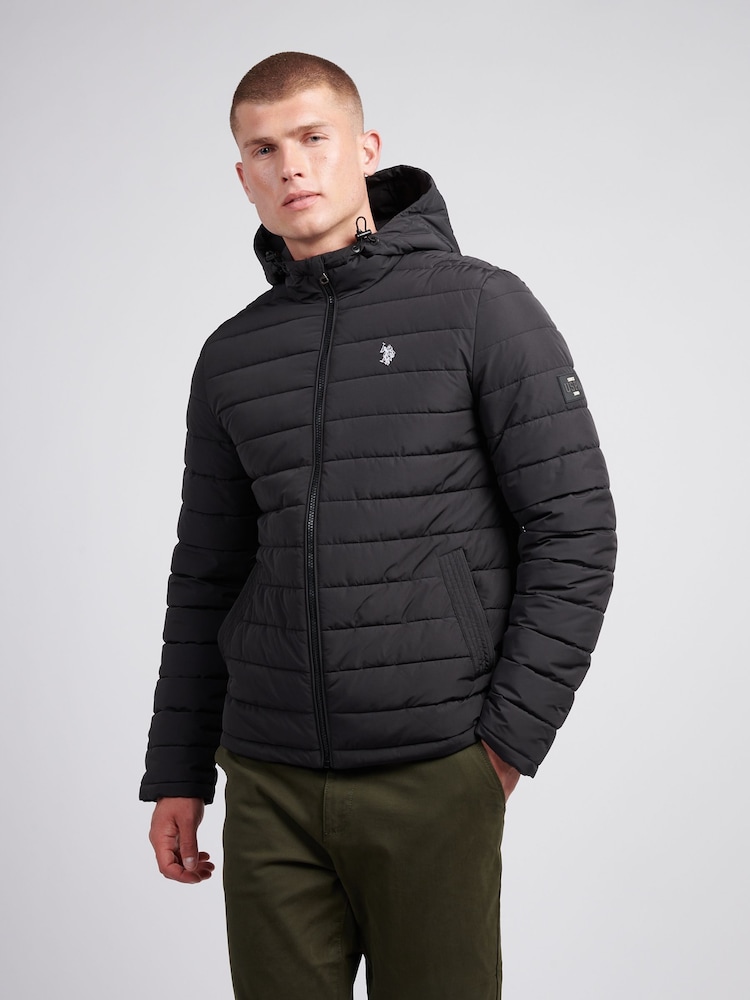 Чорний - U.S. Polo Assn Mens Lightweight Quilt з капюшоном Puffer куртка - Image 5 of 12