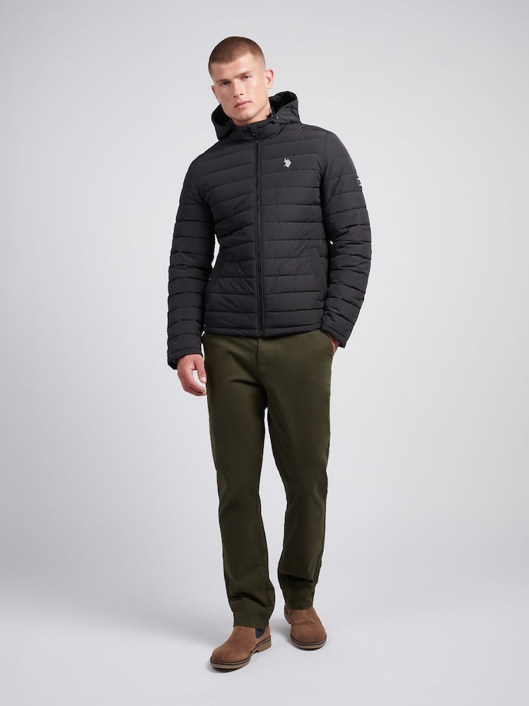 Чорний - U.S. Polo Assn Mens Lightweight Quilt з капюшоном Puffer куртка - Image 6 of 12