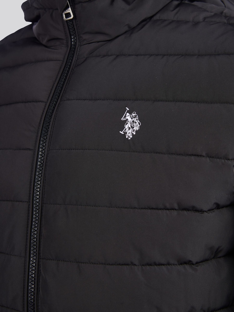 Чорний - U.S. Polo Assn Mens Lightweight Quilt з капюшоном Puffer куртка - Image 8 of 12