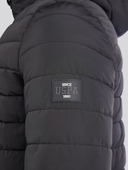 U.S. Polo Assn Black Mens Lightweight Quilt Hooded Puffer Jacket - Image 9 of 12