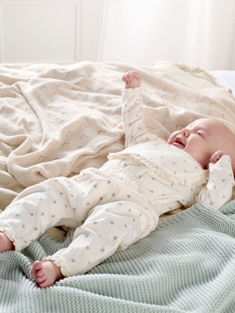 Mamas & Papas Ditsy White Bodysuit Leggings And Bib Set - Image 1 of 6