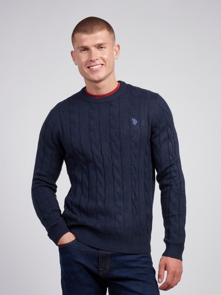 U.S. Polo Assn. Mens Cable Knit Crew Neck Polo Shirt - Image 1 of 7