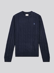 U.S. Polo Assn. Mens Cable Knit Crew Neck Polo Shirt - Image 5 of 7