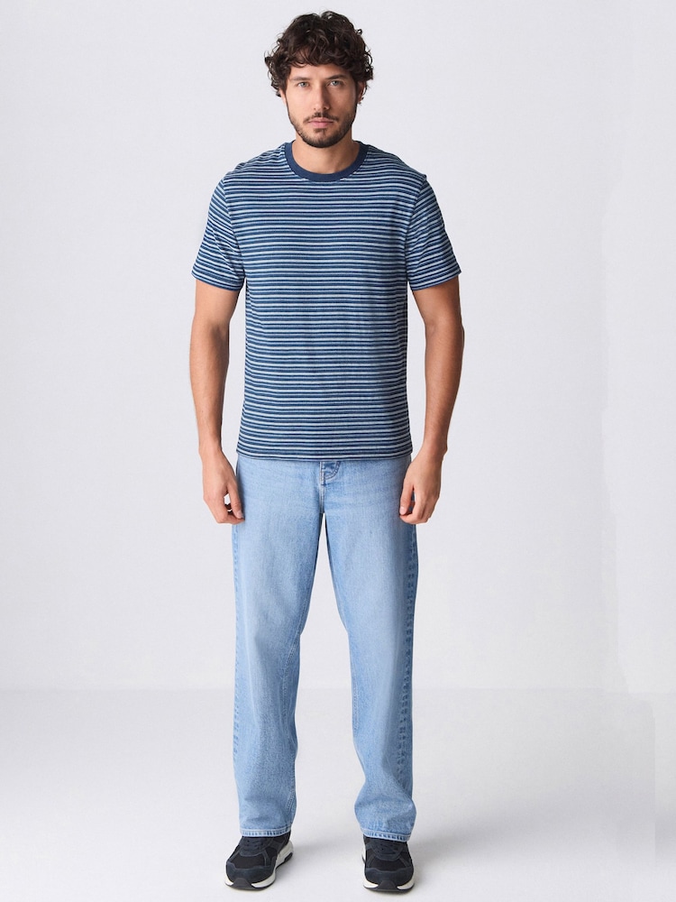 Blau/Indigo - T-Shirt mit Streifen aus 100 % Baumwolle - Bild 2 von 7 Blau/Indigo - T-Shirt mit Streifen aus 100 % Baumwolle - Bild 2 von 7